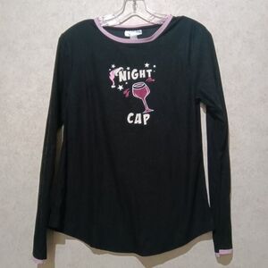 Black Long Sleeve Night Cap Top